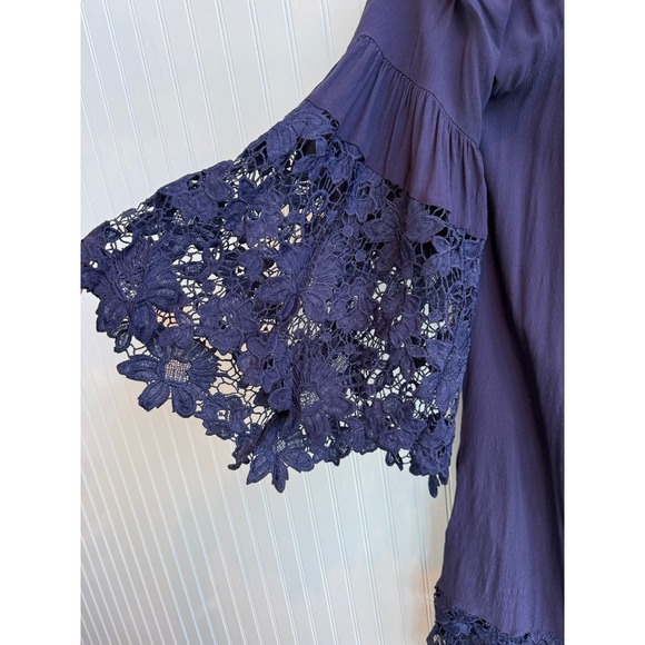 Spring Break Blue Lace Bell Sleeve dress S/M Beachy Boho Resort Vacation - Picture 3 of 7